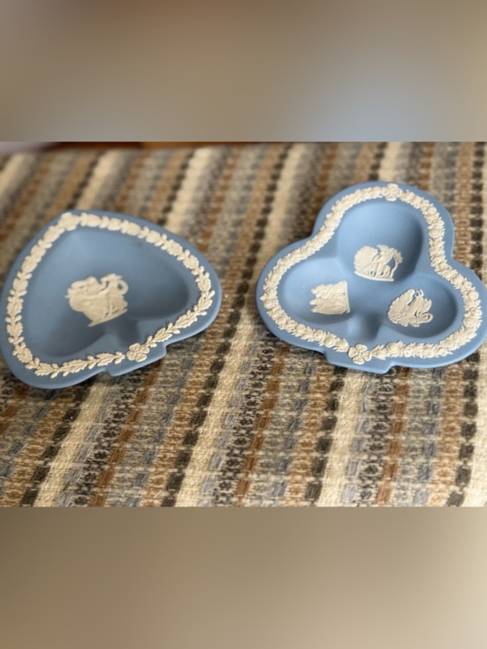 Vintage Wedgwood Blue Jasperware Trinket Dish Set (Heart & Clover)